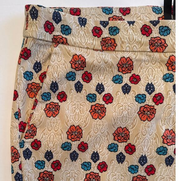 New Directions Womens Pants SZ 12 Beige Floral Brocade Mid Rise Stretch Trousers - Picture 3 of 11